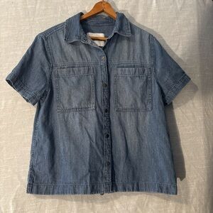 Lola River Denim Shirt Short Sleeve Snap Button Blue Women’s Sz S